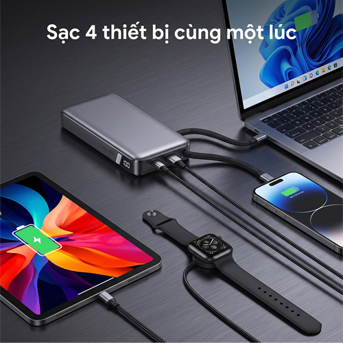 Sạc dự phòng Ugreen Power Bank Built-In Dual Cable 25cm 1USB 2Type-C 165W 25000mAh PB552 55995B - Hàng chính hãng