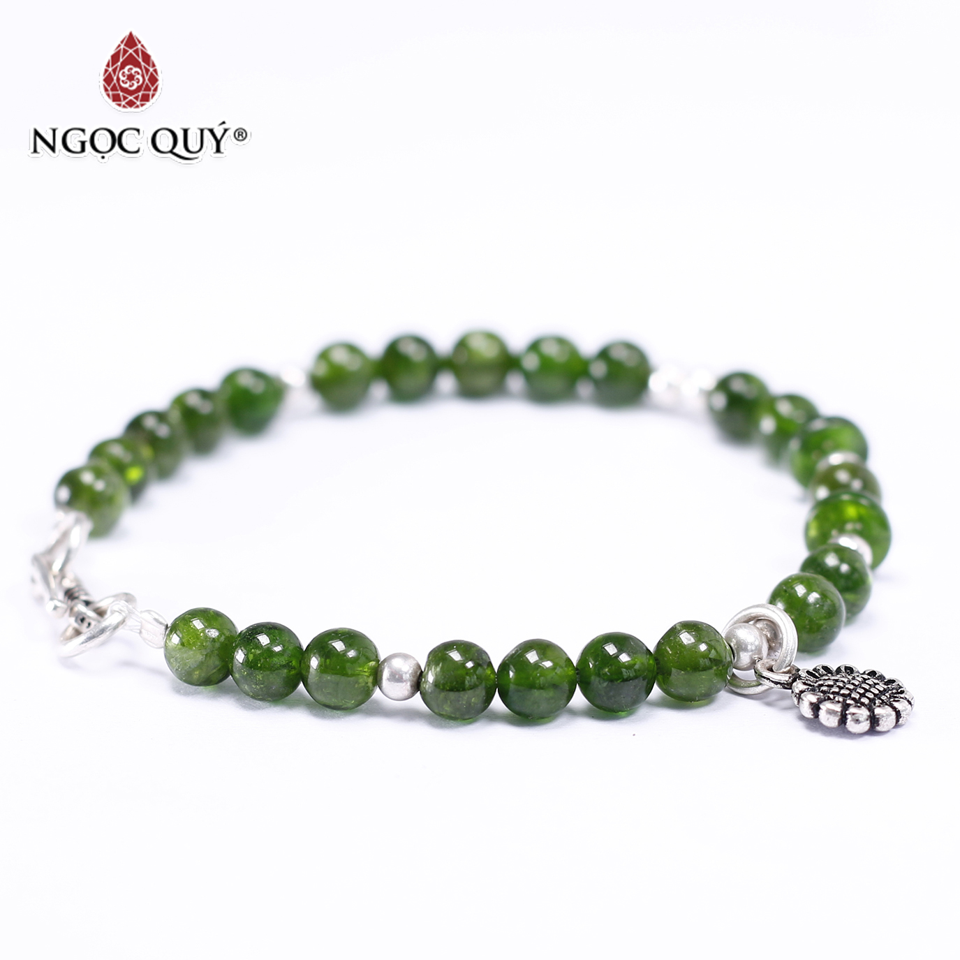Vòng tay đá Diopside phối charm hoa hướng dương size hạt 5mm mệnh hỏa, mộc - Ngọc Quý Gemstones
