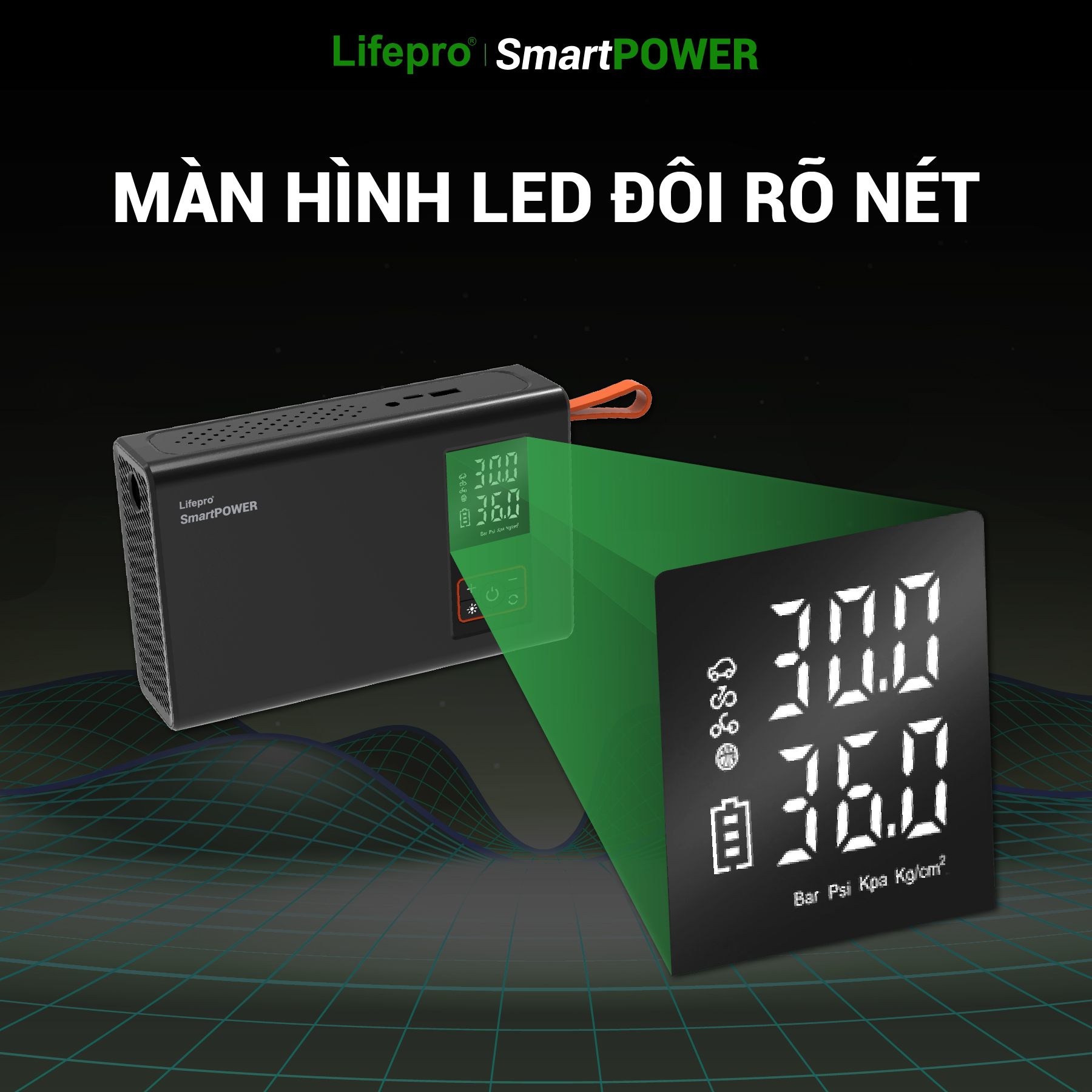 Máy bơm lốp ô tô kèm kích bình đa năng Lifepro SmartPOWER Hàng chính hãng