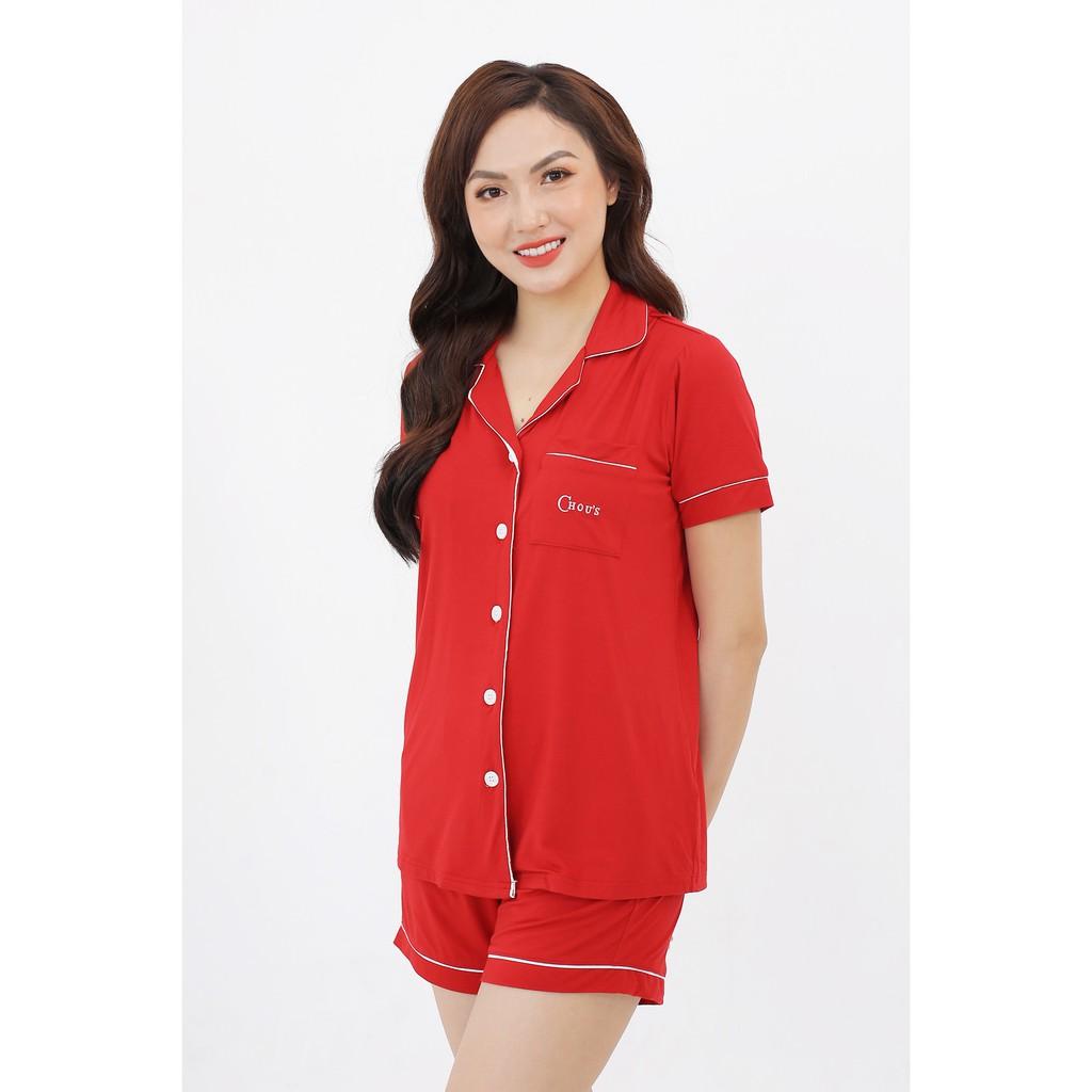 Pyjama nữ cộc tay vải bamboo tự cao cấp Chou's - màu đỏ đô