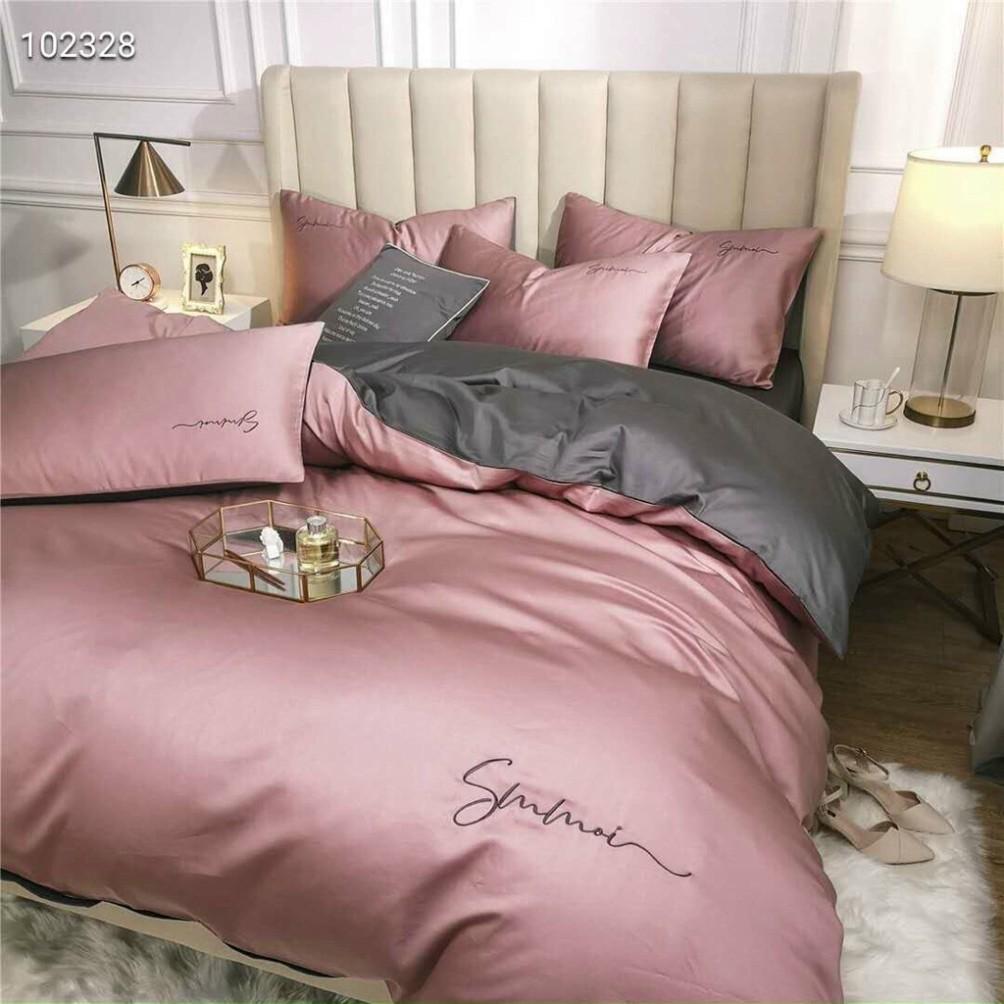 Set 5 Món Vỏ Chăn Ga Gối Tencel 40s LAN PHAM BEDDING - Hồng Đậm