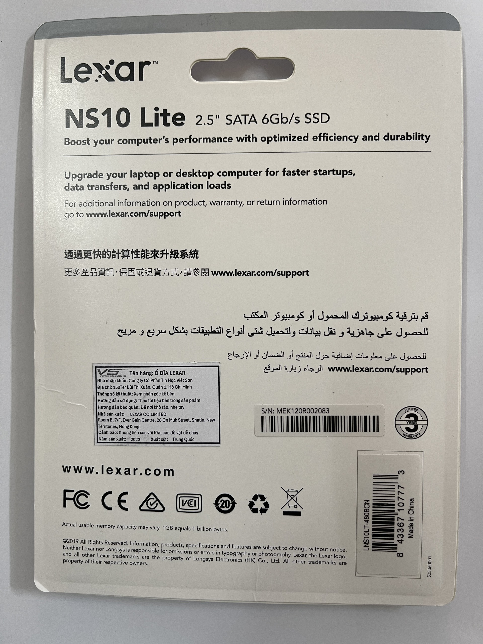 Ổ cứng SSD Lexar NS100 Lite 480GB Sata III 2.5inch - Hàng chính hãng Viết Sơn phân phối