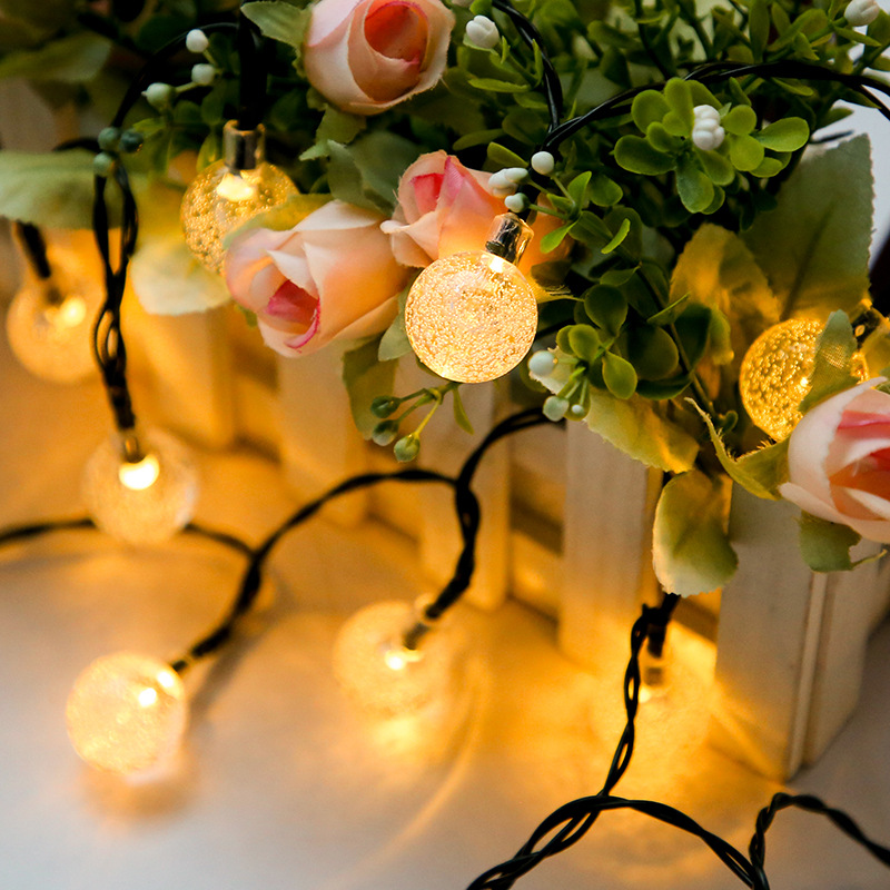 Dây Đèn Led Bóng Tròn Năng Lượng Mặt Trời Chống Nước Trang Trí Sân Vườn - Bọt Khí Vàng 2.5Cm - 12M 100 Bóng