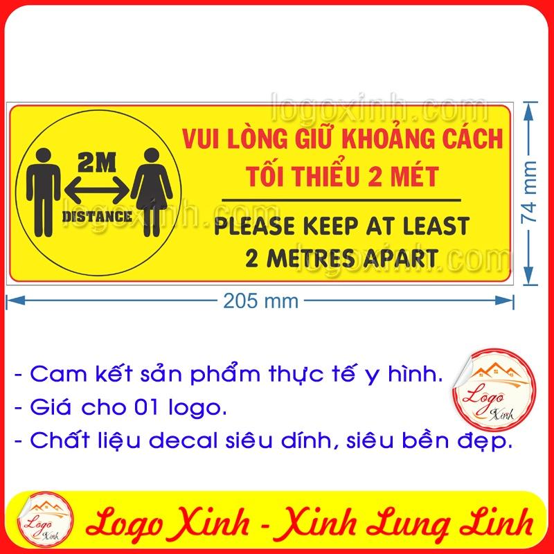 LOGO TEM STICKER YÊU CẦU GIỮ KHOẢNG CÁCH TỐI THIỂU 2M KHI GIAO DỊCH - BIỂN PHÒNG CHỐNG DỊCH BỆNH COVID 19- 2M DISTANCE