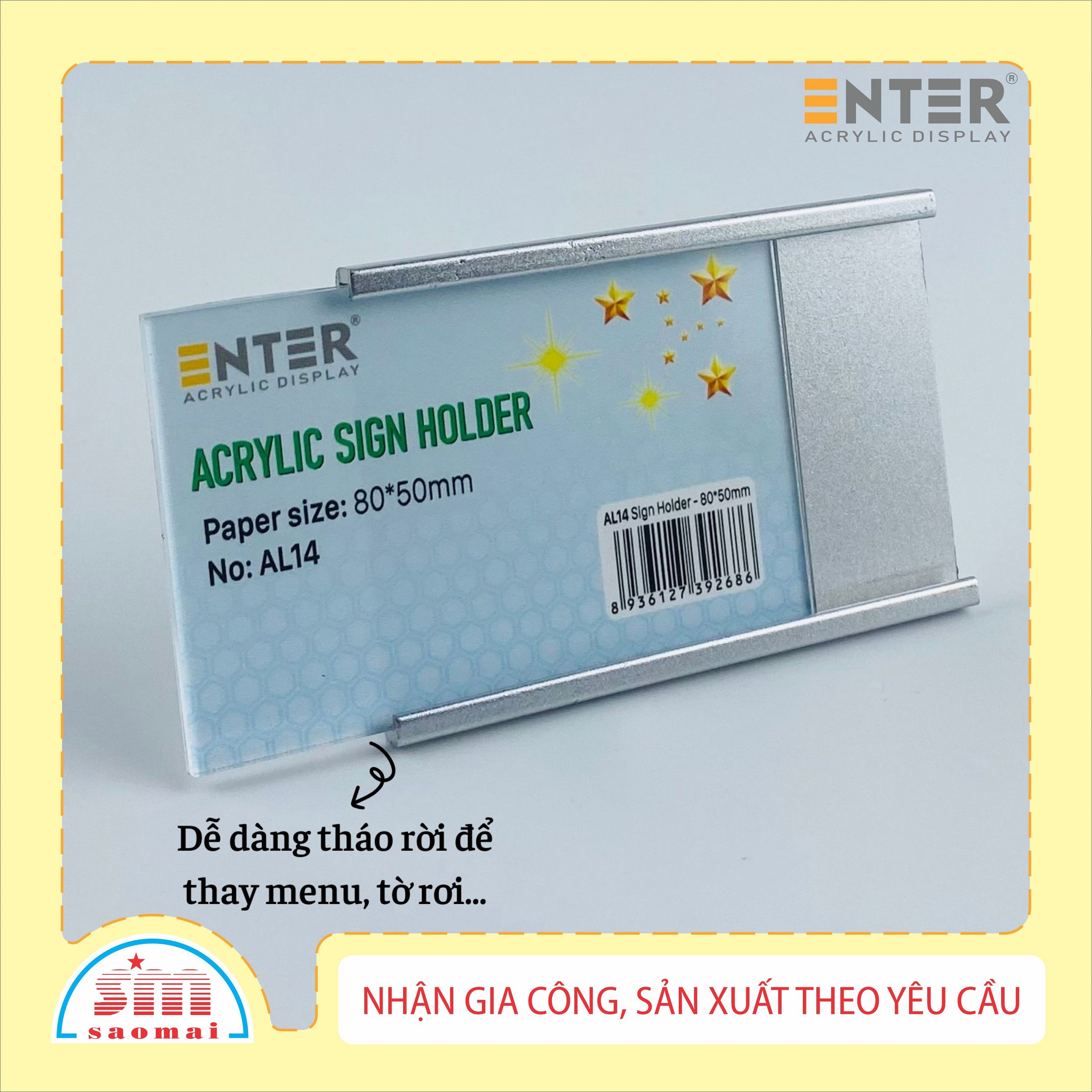 Bảng thông tin nhôm Enter AL14 80x50mm, Khung thông tin sản phẩm, Khung bảng giá siêu thị, Tag thông tin mini