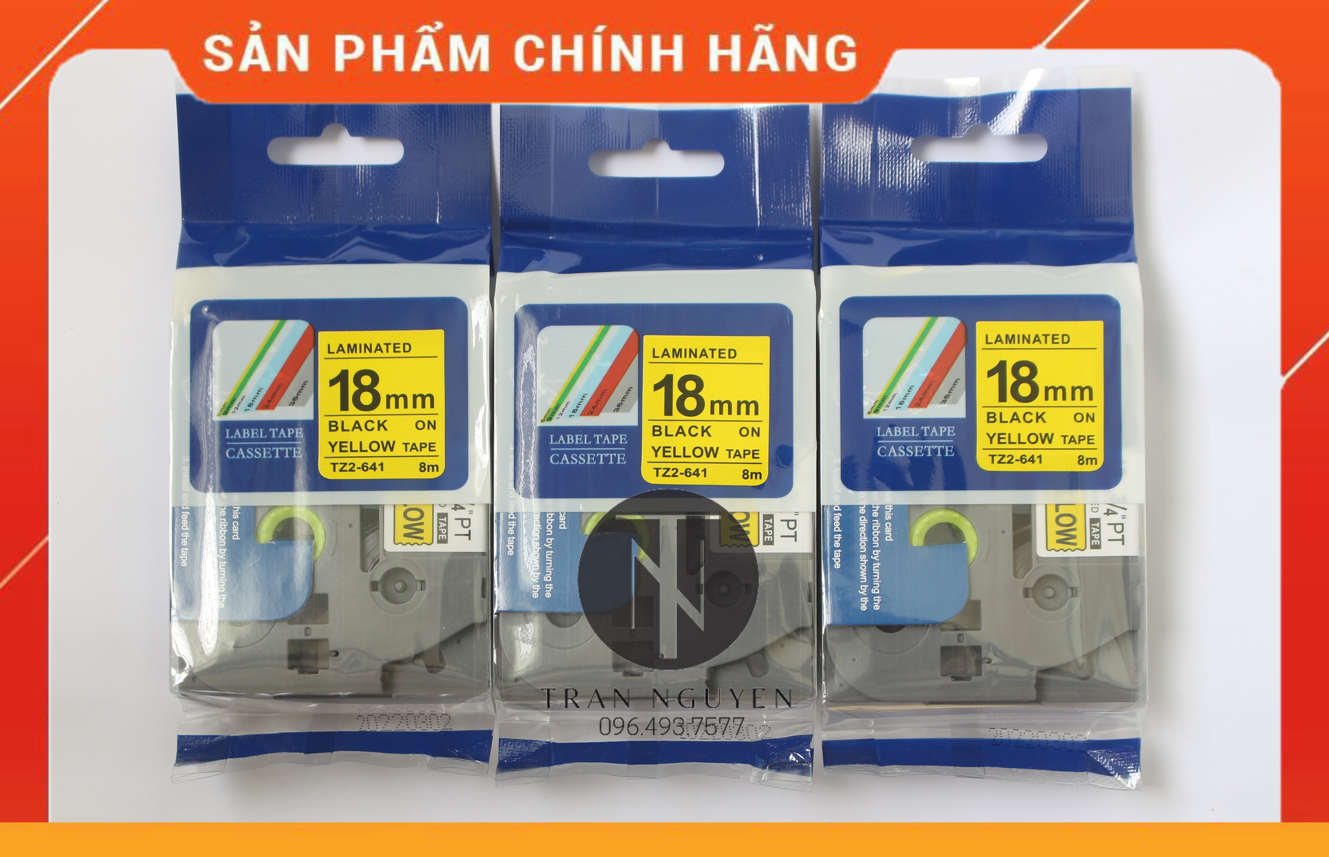 Tz2-641 Nhãn in đa lớp 18mm x 8m - Đen nền vàng - Hàng nhập khẩu