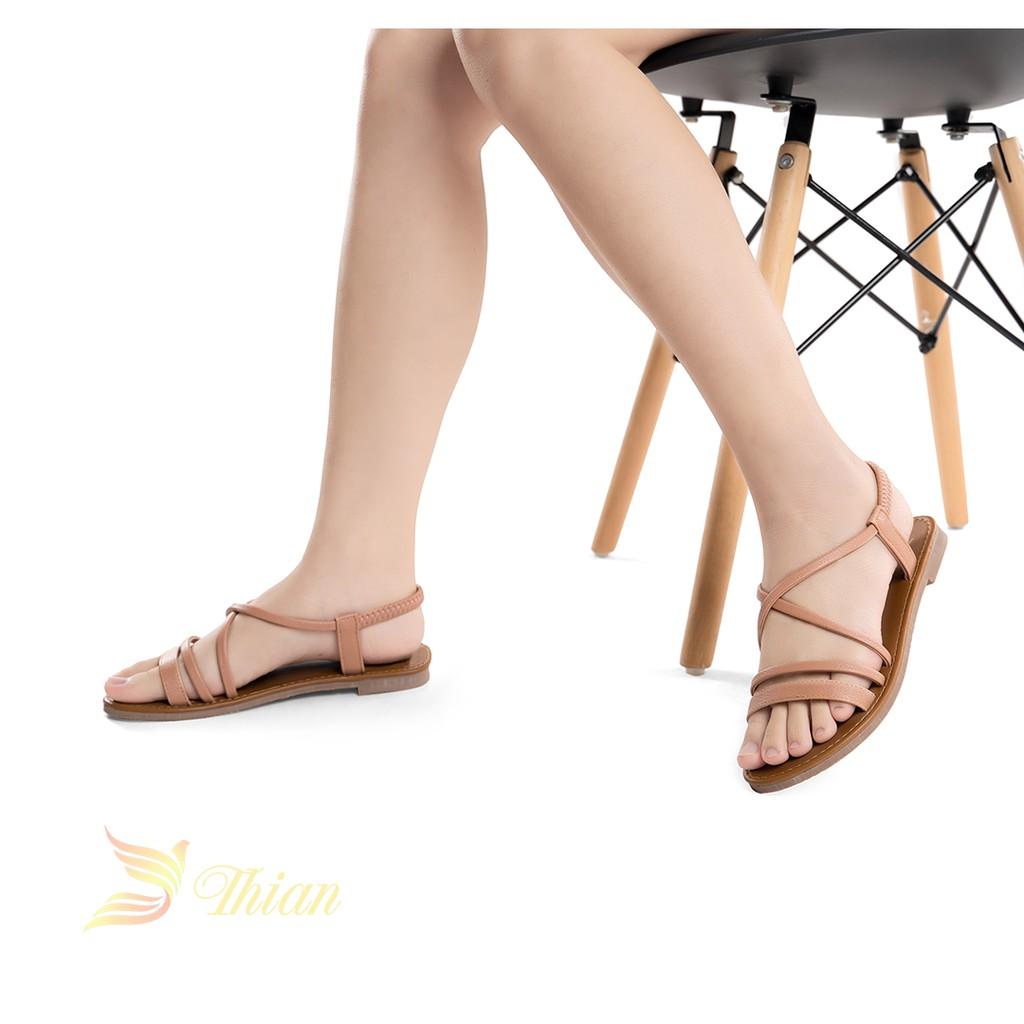 Sandal dây mảnh đế bằng 1 phân- hàng tiêu chuẩn VNXK với quai da mềm êm và bề mặt đế cao su họa tiết chống trơn trượt