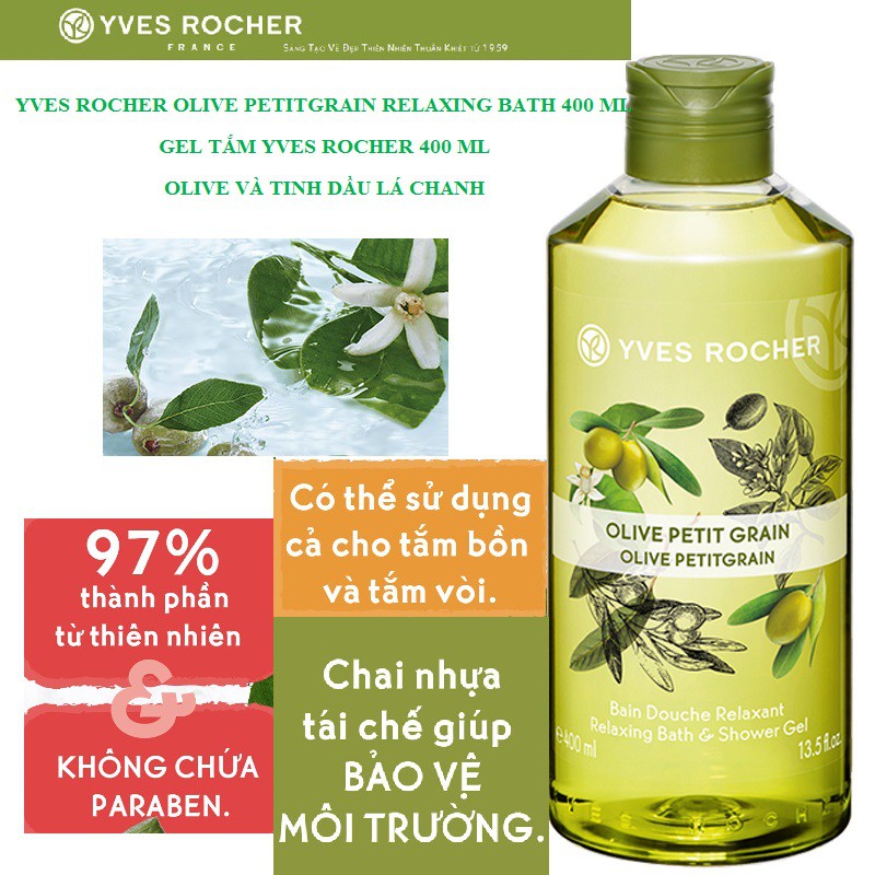 Combo Gel tắm Yves Rocher 400ml + Dưỡng thể Yves Rocher 390ml - Hương olive và tinh dầu cỏ chanh