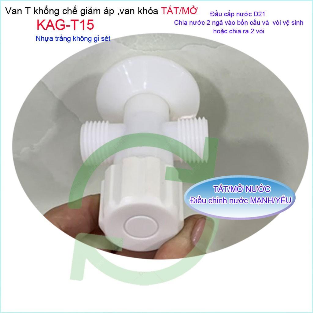 Van khống chế nhựa KAG-T15, van giảm áp T khóa chia nước 100% nhựa trắng dùng cho vùng nước phèn nước mặn siêu bền không