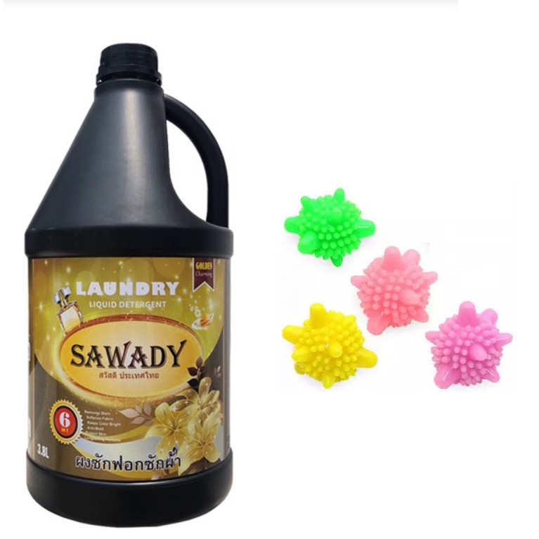 Nước giặt xả 6 in 1 Sawady Thái Lan 3,8L - Tặng 3 bóng giặt mini sinh học