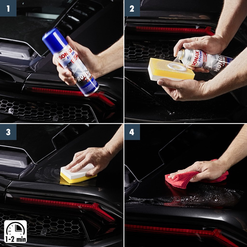 Chai xịt phủ bóng nano bảo vệ sơn xe Protect Shine Xtreme Sonax 222100 210ml tặng kèm 1 khăn 3M KL3030 - chống bám bụi, tăng độ bóng sơn xe, tác dụng lâu dài