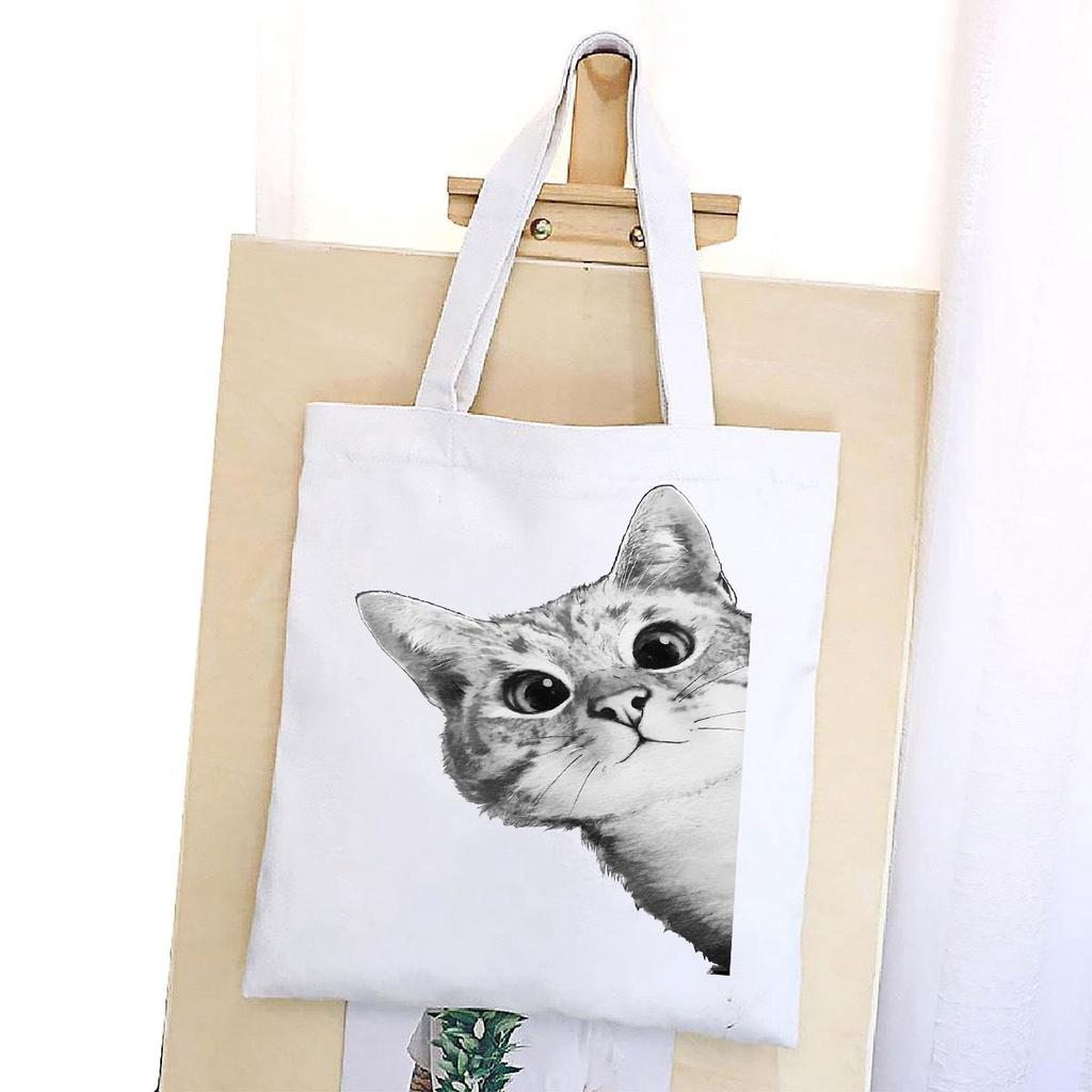 TÚI VẢI ĐEO VAI MEO COOL TOTE CANVAS BAG CÓ KHÓA KÉO SIZE LỚN 33x38cm PHONG CÁCH CÁ TÍNH HOT TREND aomif