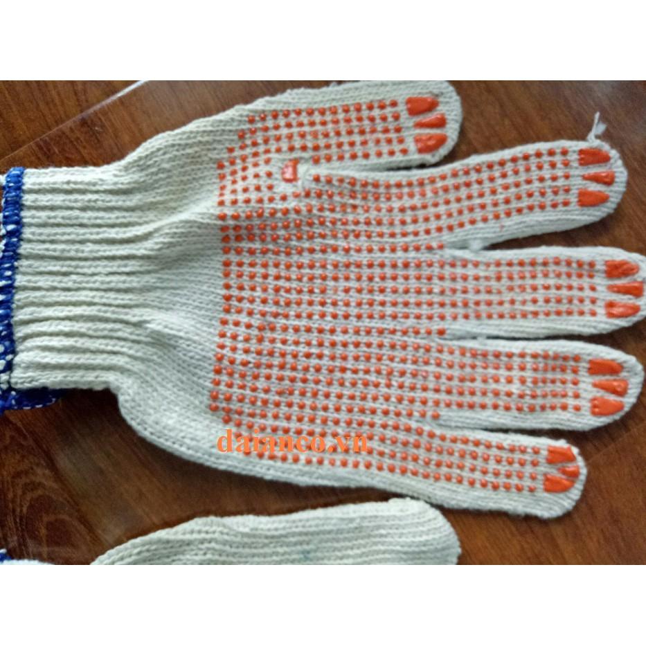 Găng tay len phủ hạt nhựa đỏ 60g