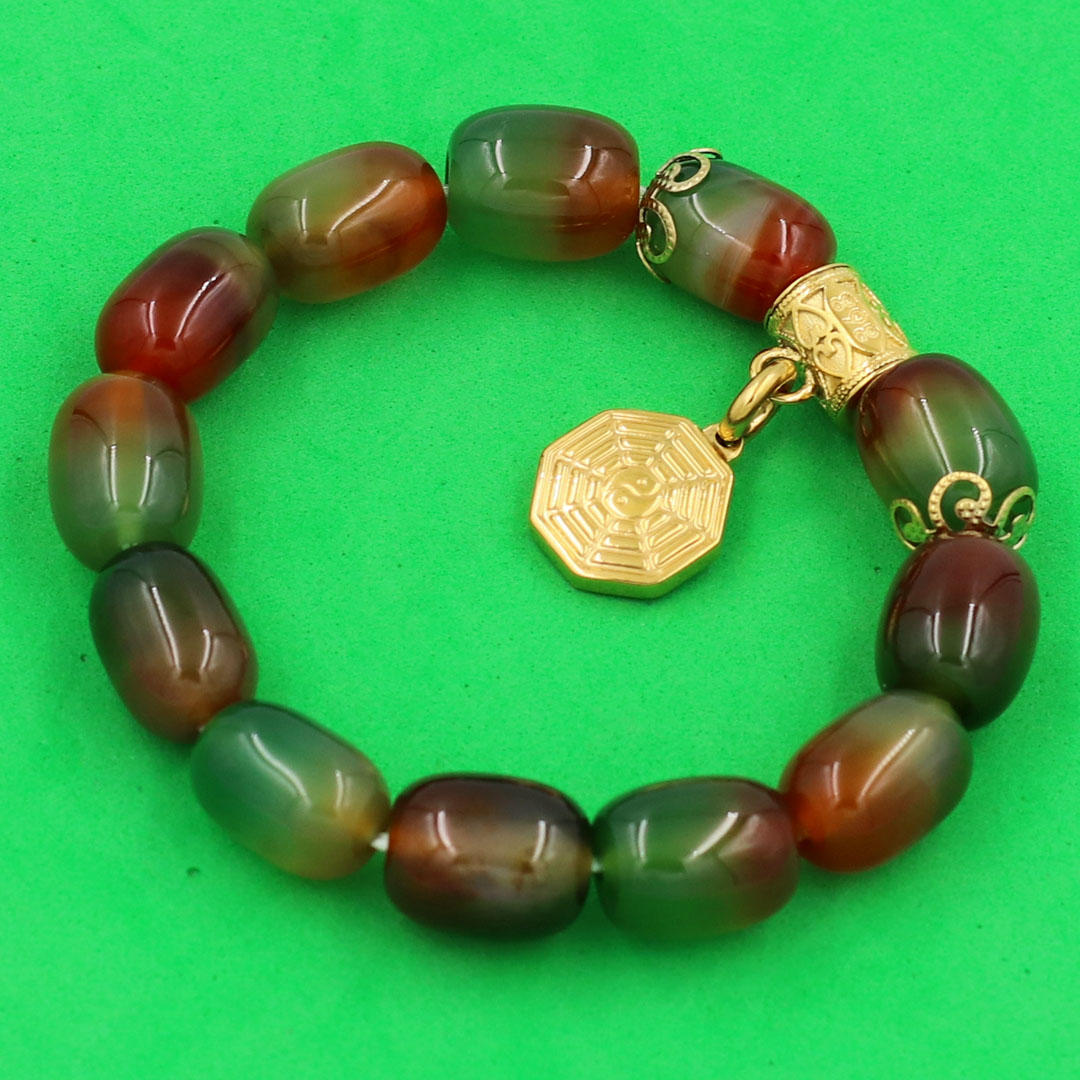 Vòng tay thạch anh xanh cam bầu bát quái VTAXCBBQHKV12