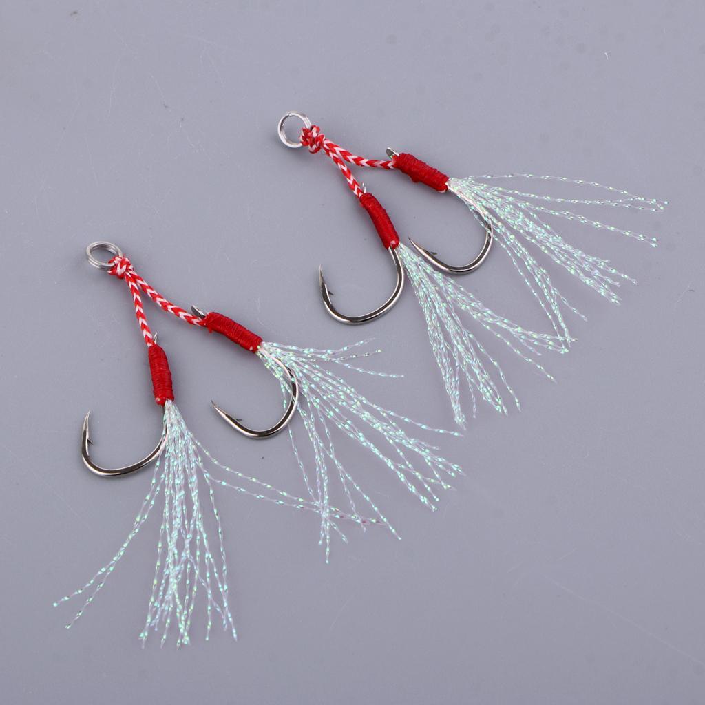 2x 2pcs Super Sharp Fishing Assist Hooks Saltwater Sea Fishing Tackle Jigging Barbed Hook 11#-17#