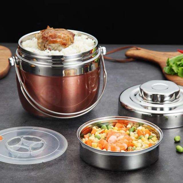 Cặp lồng giữ nhiệt quai viền nhựa và i nốc 2 cỡ 1,3 lít 1,5 lít