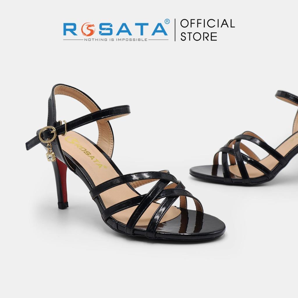 Giày sandal cao gót nữ ROSATA RO543 xỏ ngón phối dây mũi tròn quai cài hậu dây mảnh gót nhọn 7cm xuất xứ Việt Nam - Bạc