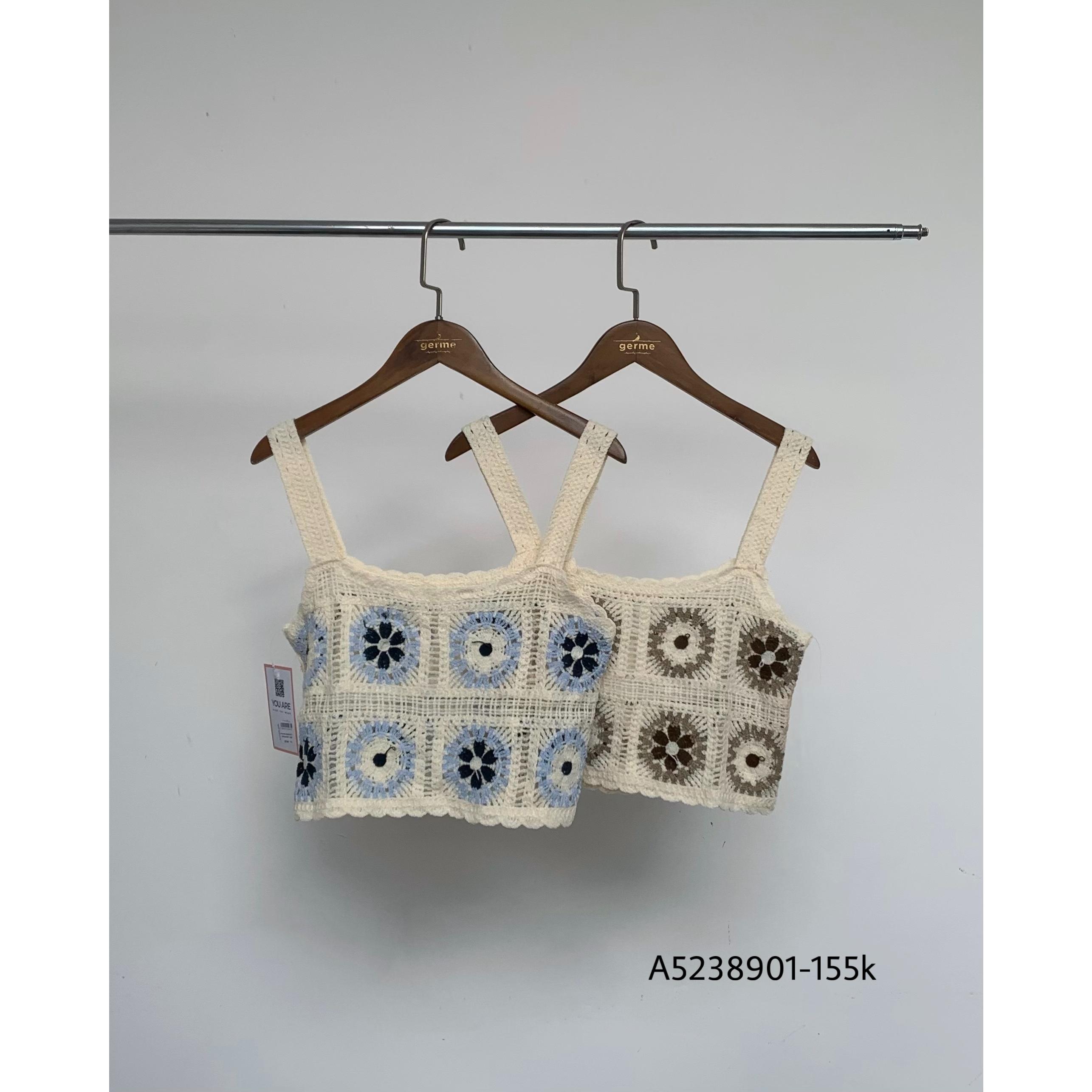 Áo len nữ a5238901 croptop hai dây thêu hoa germe