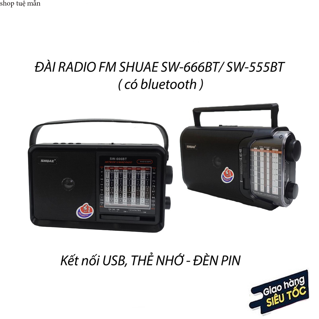 Đài Radio ShuaeSW-666BT 12Band Fm/Am/Sw, Bluetooth/Usb/Thẻ Nhớ, Đài Nghe Nhạc Cao Cấp-Hàng Chính Hãng