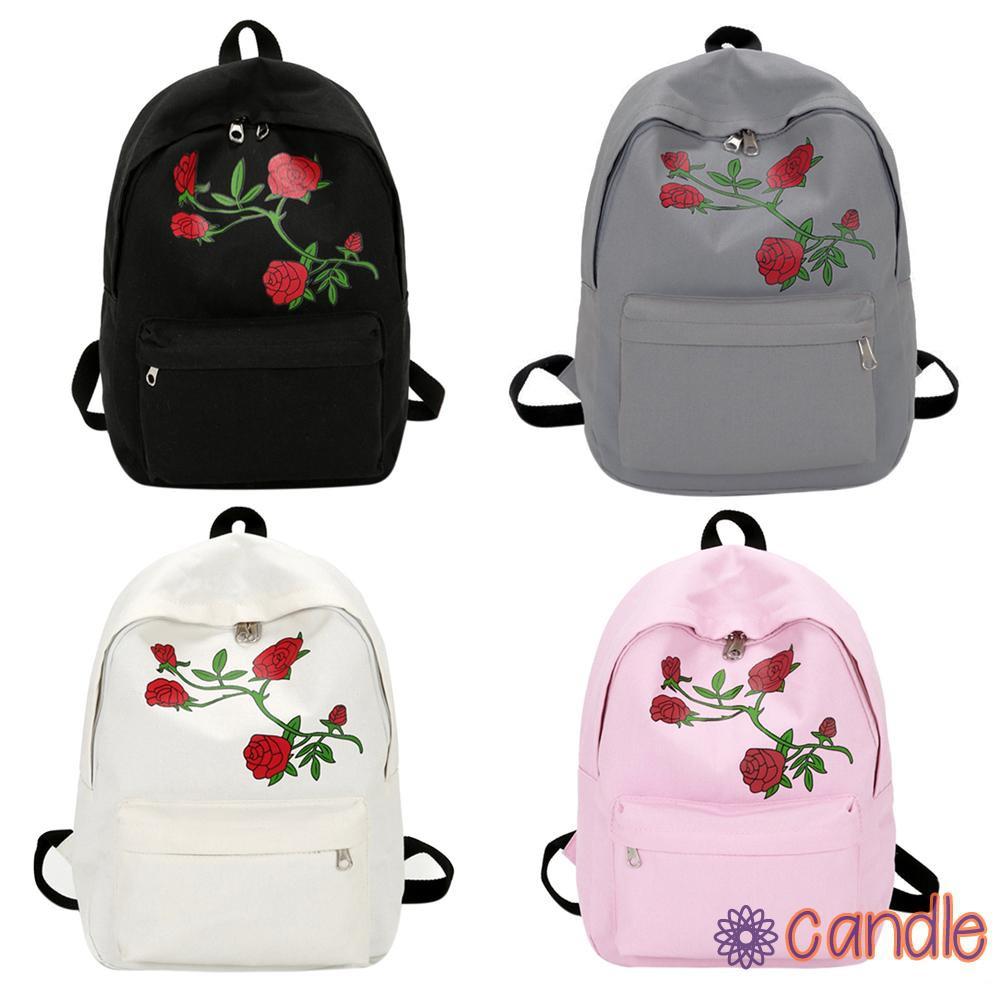 Ba Lô Đi Học Vải Canvas Thêu Hoa Xinh Xắn Cho Nữ