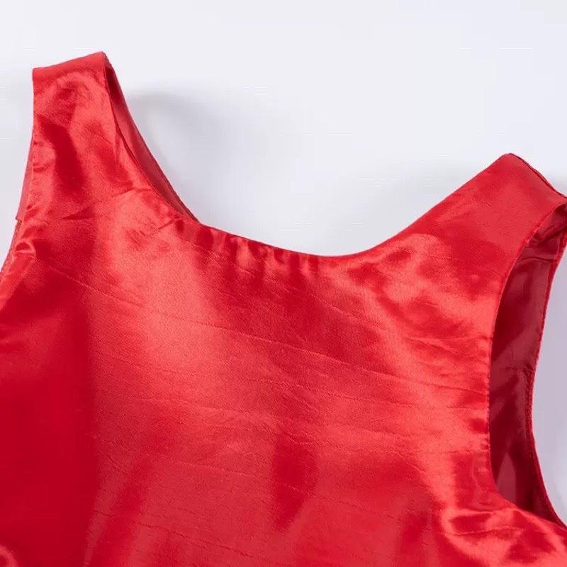 Đầm xoè đỏ bé gái HM voan phối satin sang chảnh