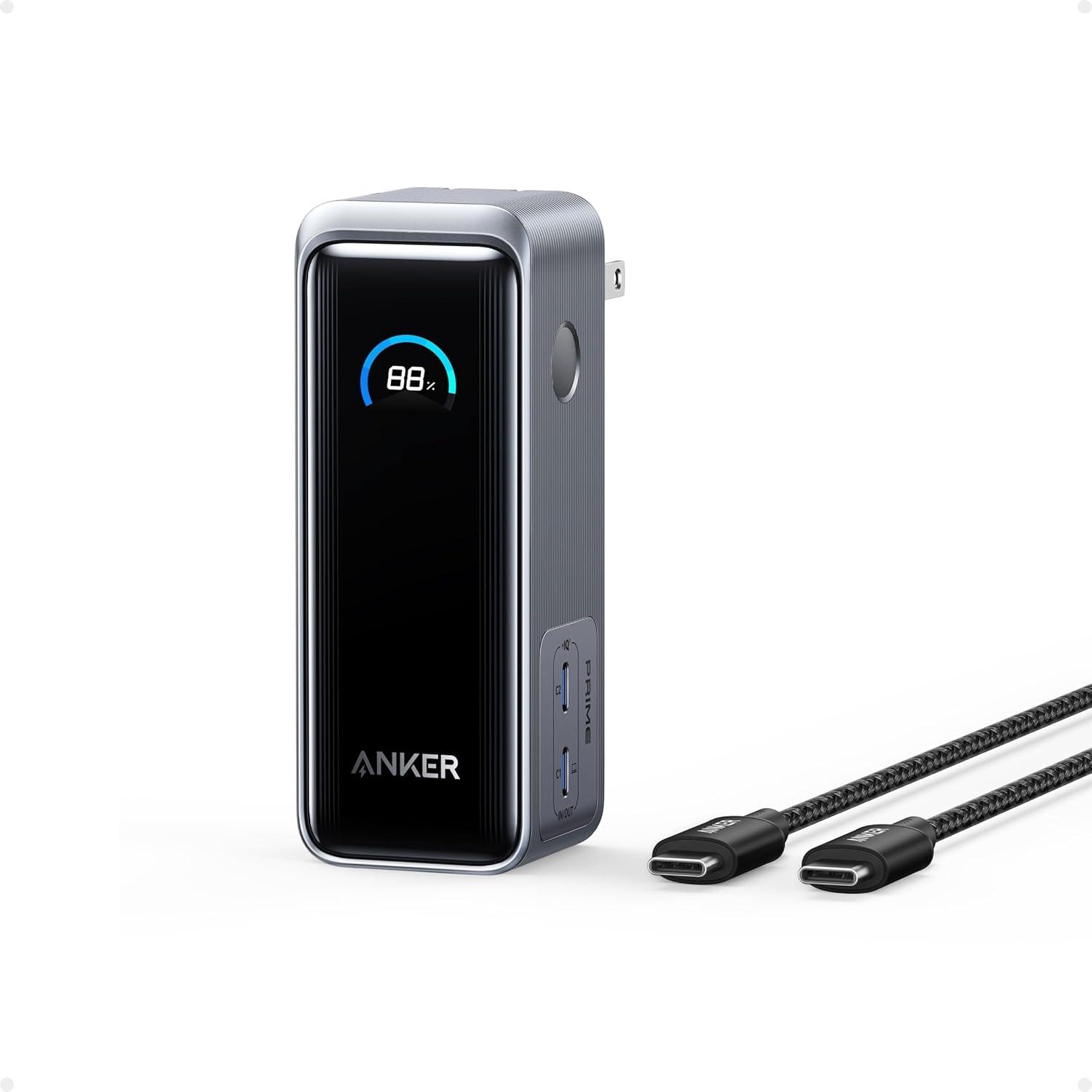 Sạc dự phòng Anker Prime Fusion 2C 65W 9600mah (Built-In USB-C Cable) Đen (Black) A1339 - Hàng Chính Hãng