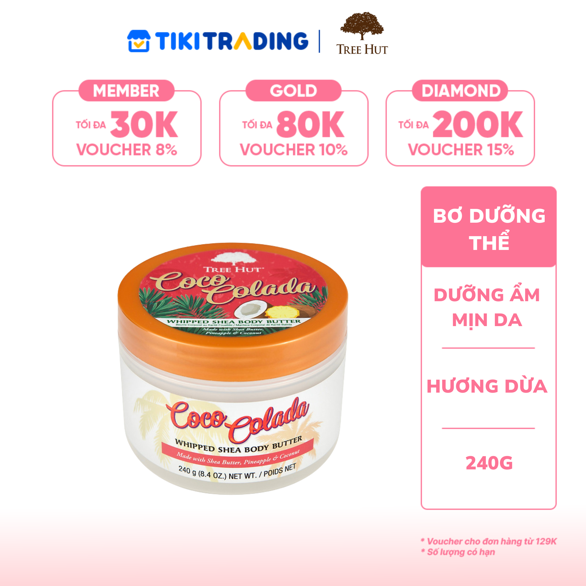 Bơ dưỡng thể Tree Hut  Coco Colada Whipped Body Butter 240 gr