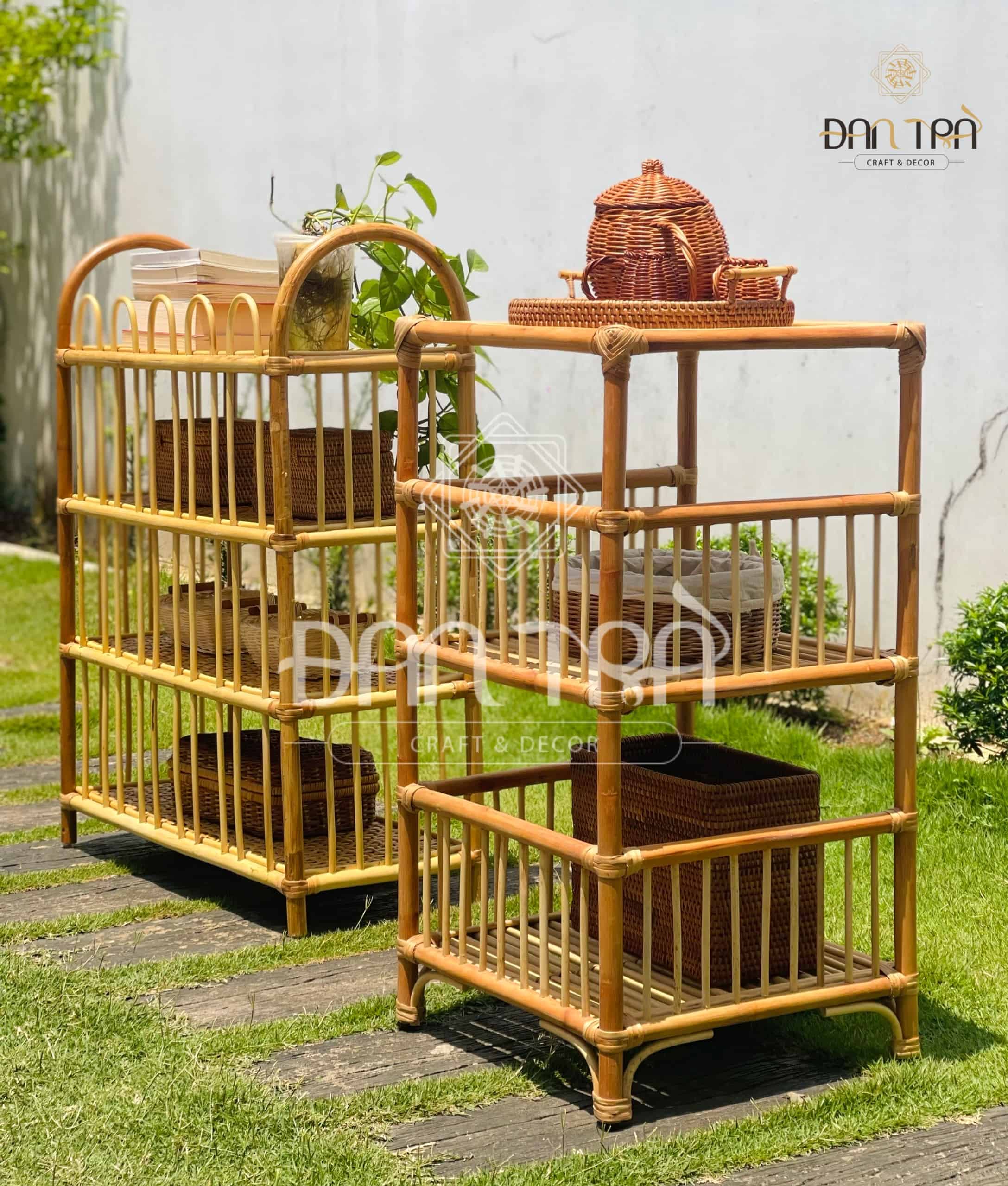 Kệ Mây Đầu Giường Đan Trà- Kệ Mây Decor Nhỏ Gọn- Kệ Mây 3 Tầng- Nội Thất Mây Tre Đan Trà