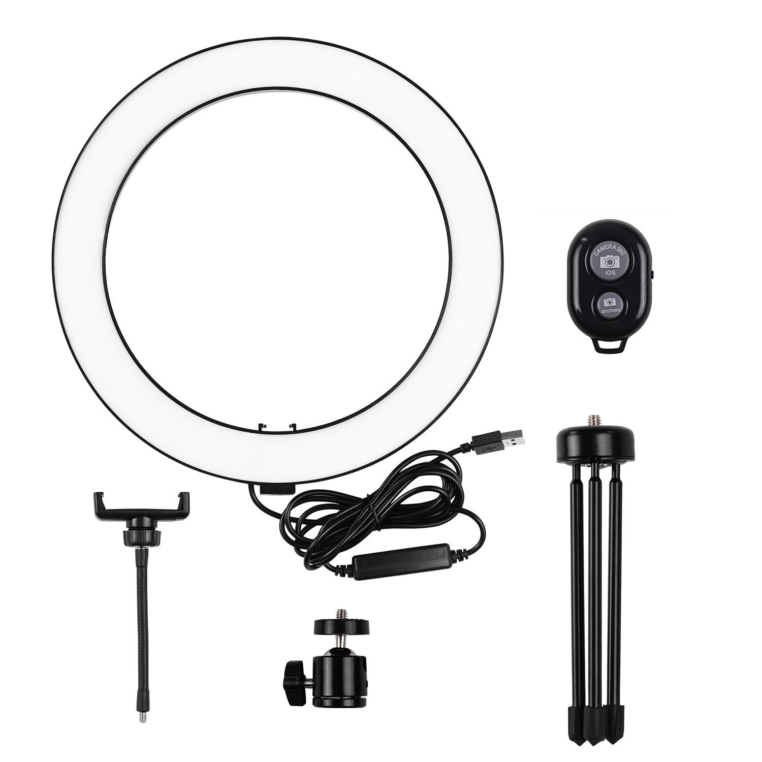 Đèn LED vòng 10 inch Chụp ảnh 3 chế độ chiếu sáng USB có thể điều chỉnh Được hỗ trợ với giá đỡ điện thoại Máy tính để bàn mini