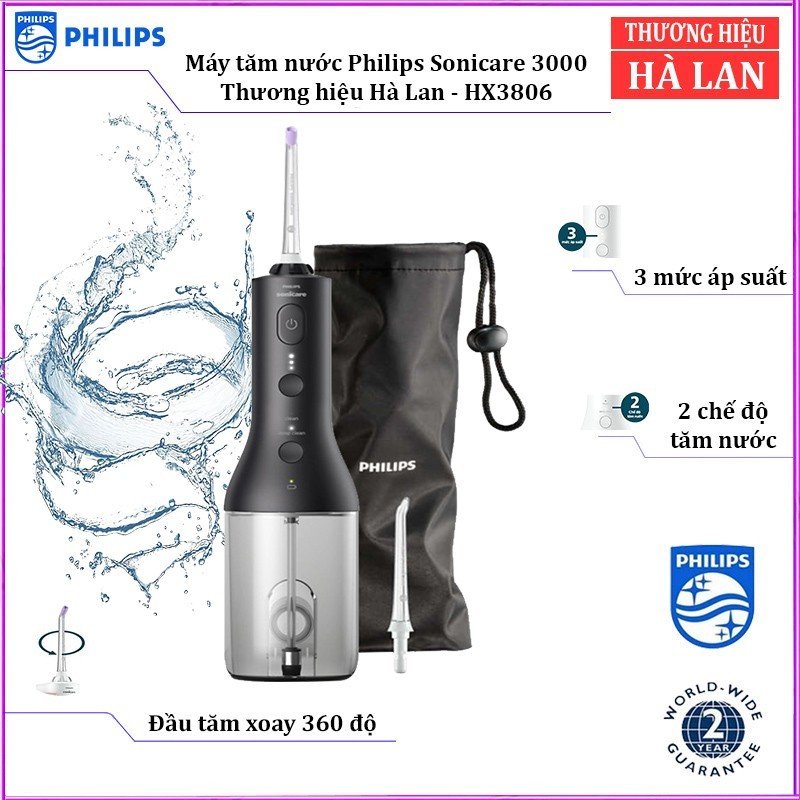 Máy tăm nước Philips Sonicare 3000 HX3806 - Hàng Nhập Khẩu