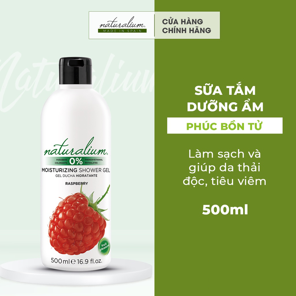 Sữa tắm dưỡng ẩm NATURALIUM phúc bồn tử 500ml giúp giải dị ứng, tiêu viêm, thải độc, giảm thâm nám và bảo vệ da