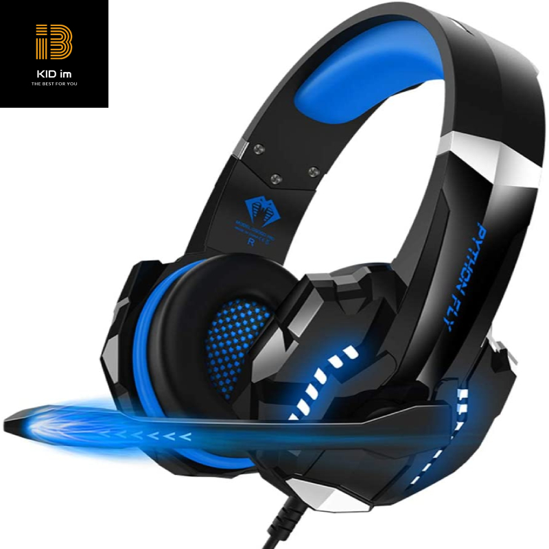 Tai nghe gaming chụp tai PYTHON FLY chống ồn âm thanh stereo cho PS4, PC, Xbox One, PS5, kèm mic đàm thoại, đèn LED, âm bass, vành chụp tai mút mềm cho Laptop Mac-Xanh-Hàng chính hãng