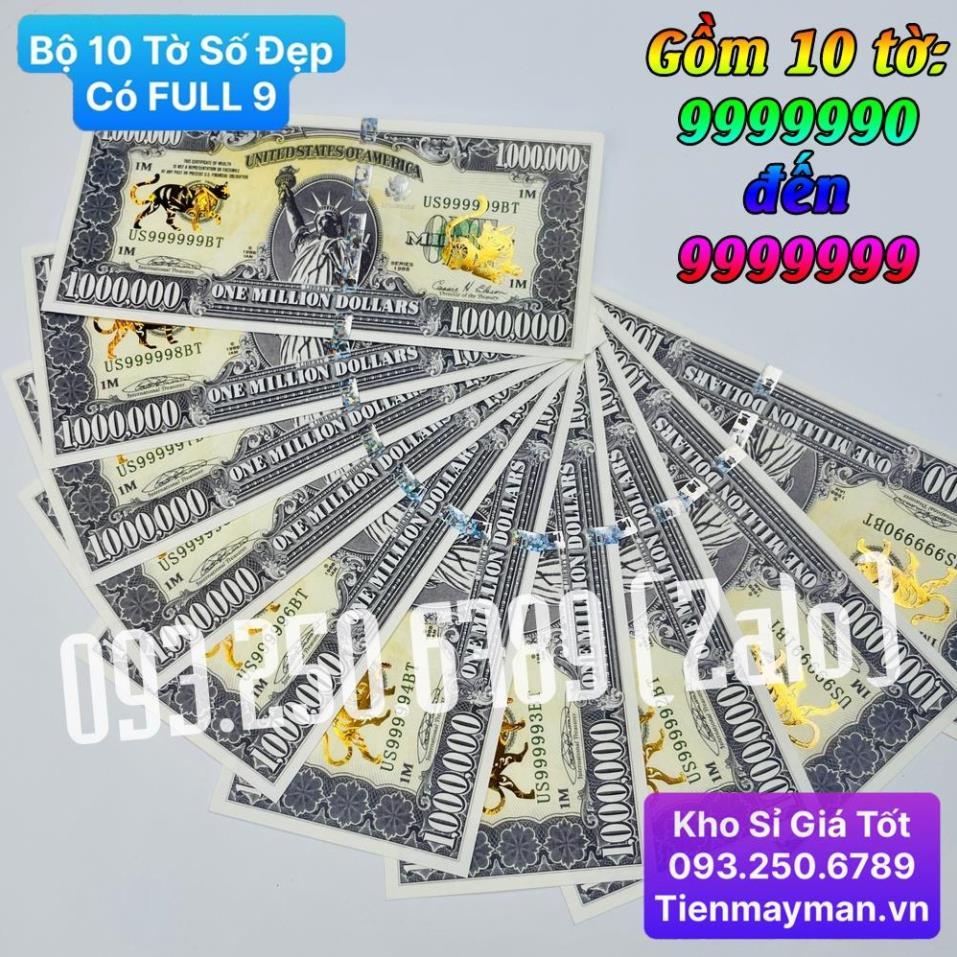 Combo 10 Tờ Seri đẹp có tờ FULL 9 , Tiền 1 Triệu USD Con Mèo Lưu niệm mạ vàng, có bảo an , Lì Xì Tết