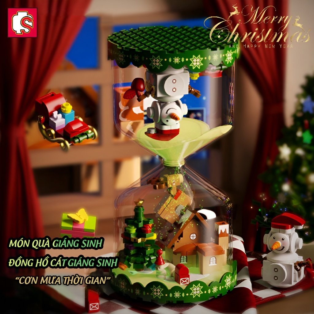 Đồ Chơi Lắp Ráp, Xếp Hình Noel SEMBO BLOCK Christmas Hourglass – Đồng Hồ Cát Giáng Sinh Kèm Cát Dạ Quang (286 chi tiết)