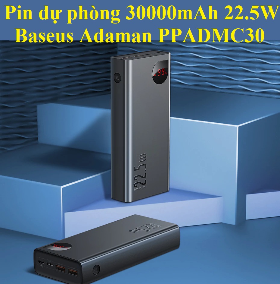 Pin dự phòng 30000mAh 22.5W sạc nhanh PD/QC Baseus Adaman Mental Display PPIMDA-C0A_Hàng Chính hãng