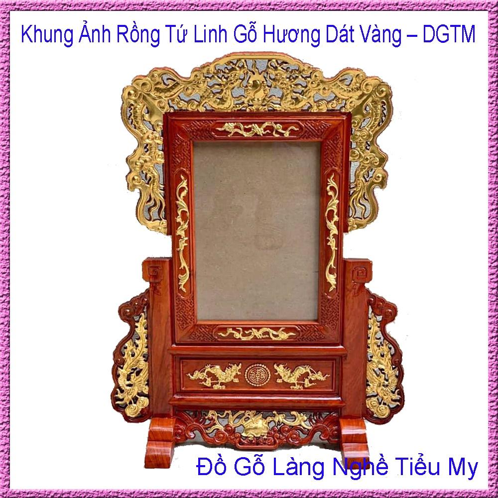 Khung ảnh rồng Tứ Linh gỗ Hương dát vàng đài loan cực sang trọng cho bàn thờ gia tiên nhà bạn