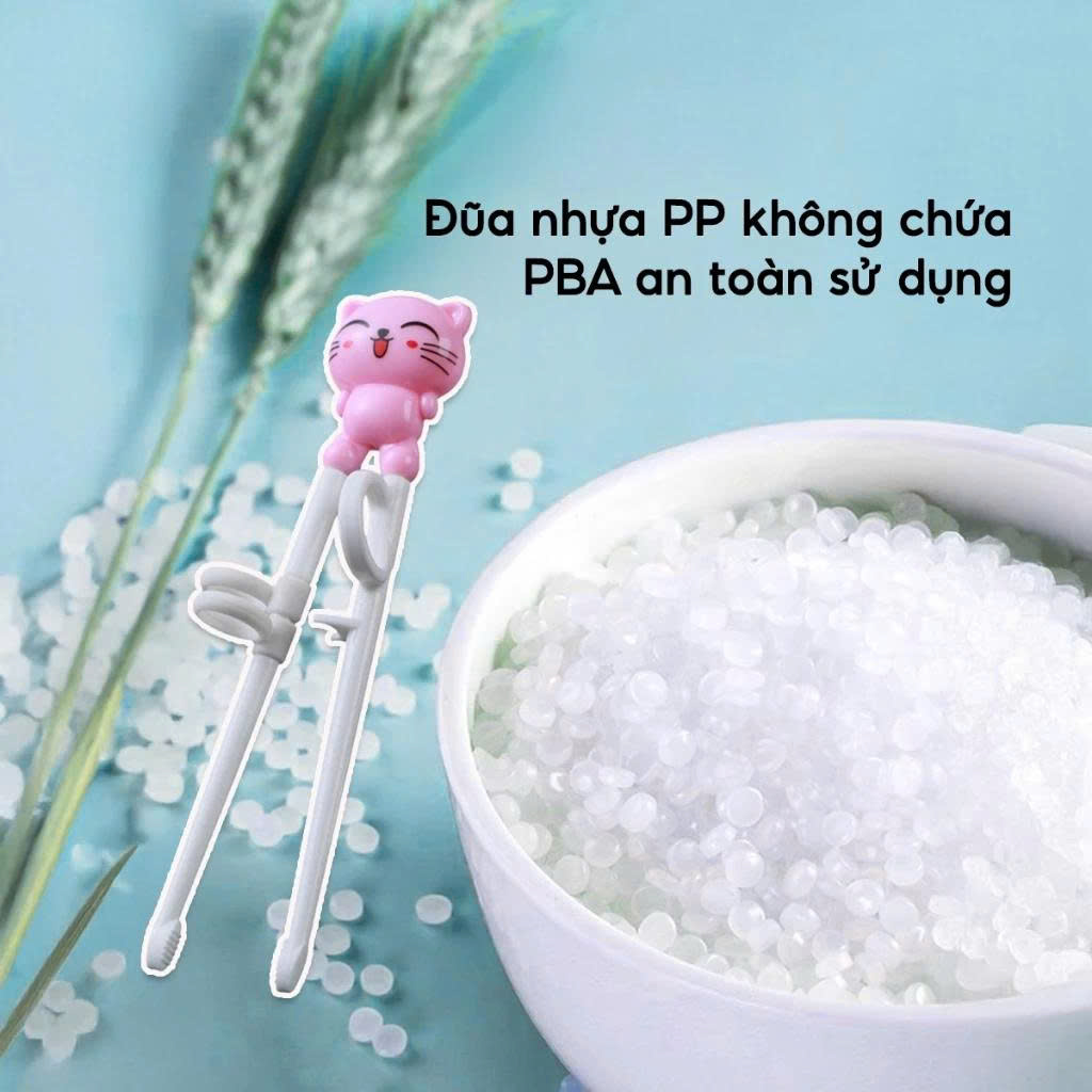 Bộ Ăn Dặm Cho Bé 3 Món, Đũa Xỏ Ngón + Thìa + Dĩa, Dễ Cầm Chống Rơi, An Toàn, Màu Xanh/Hồng - HÀNG CHÍNH HÃNG MINIIN
