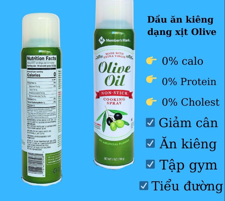 Dầu oliu ăn kiêng 0 Calo eat clean, keto, gymer Member's mark 198g- olive oil