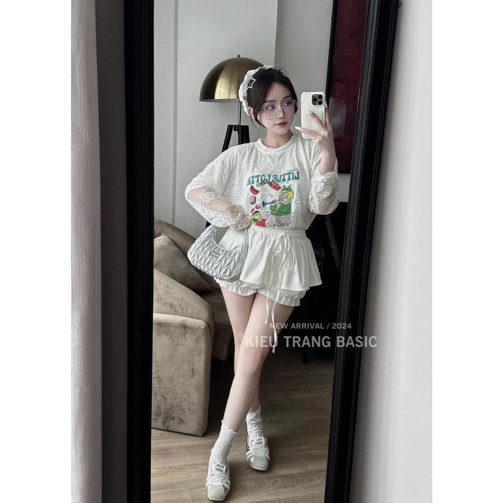 Set áo ren hoa nổi mix quần váy chun hot hit LD514 BY JOLIE