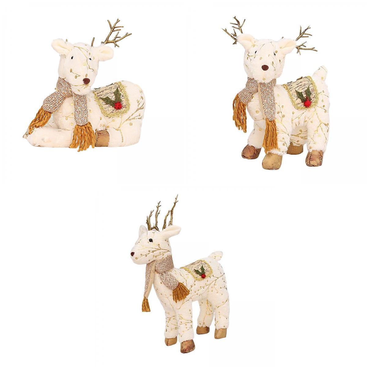 3Pcs Christmas Reindeer Stuffed Animal Creative Plush Elk Office Home Decor