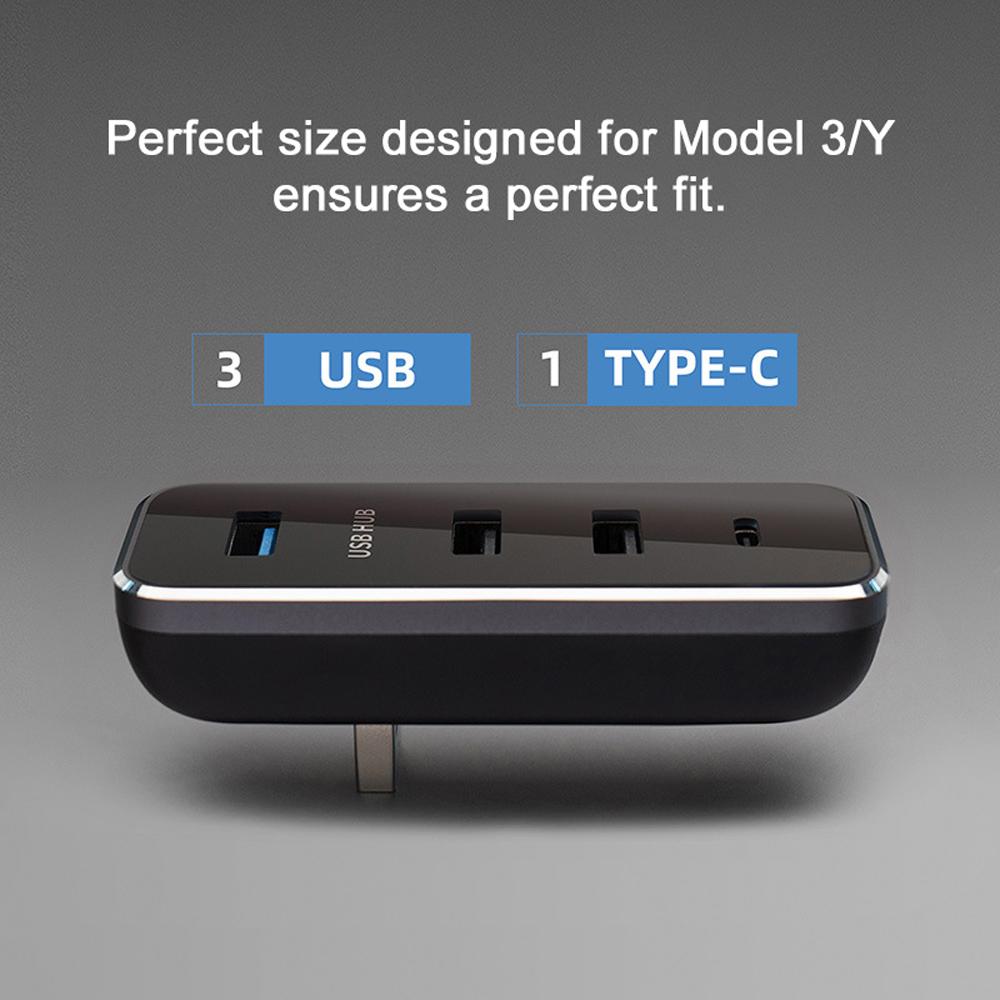 In-car Hub USB Docking Station Car Gloves Box USB Splitter 4-in-1 USB Adapter Auto Recharge Accessories for Model 3/Y