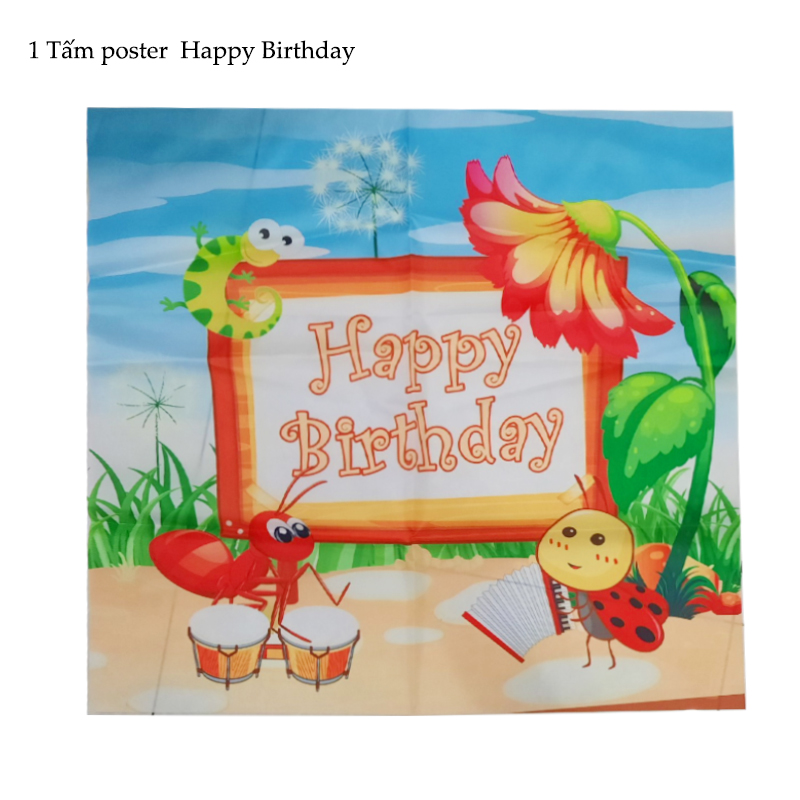 Sét bong bóng trang trí sinh nhật happy birthday con ong và kiến - Bộ trang trí sinh nhật thôi nôi, đầy tháng cho bé