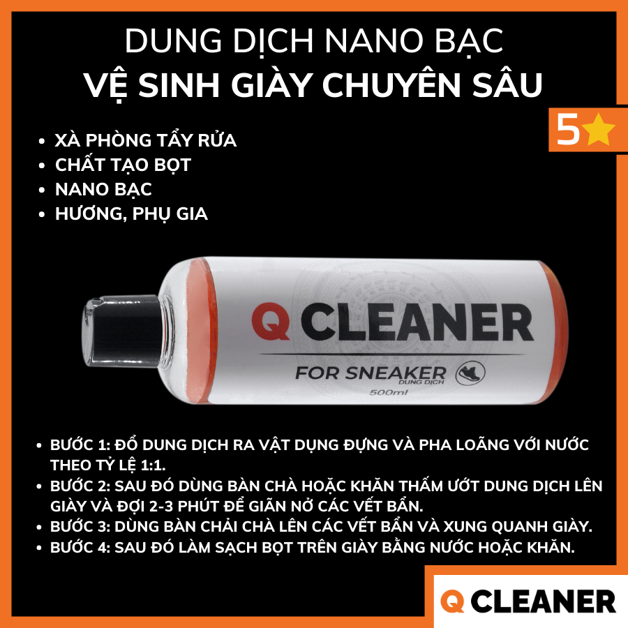 Dung dịch vệ sinh giày chuyên sâu Nano Bạc 500 ML Q Cleaner