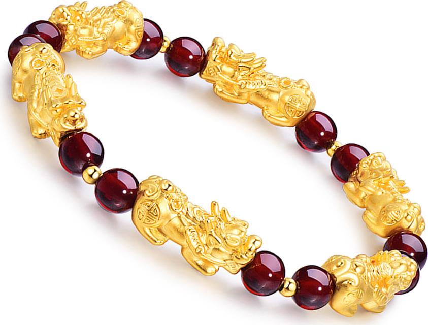 Vòng Tay 6 Tỳ Hưu Đá Hồng Thạch Lựu Garnet Tự Nhiên GemBank