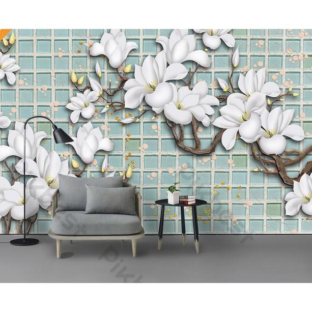 Tranh dán tường Hoa ngọc lan phong cách Châu Âu, tranh dán tường 3d hiện đại MS907174