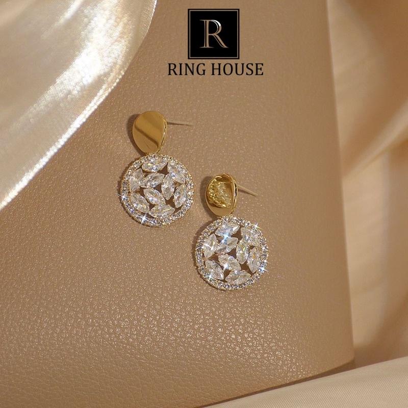 Khuyên tai bông tai nữ tròn đính đá đẹp sang trọng Ring House