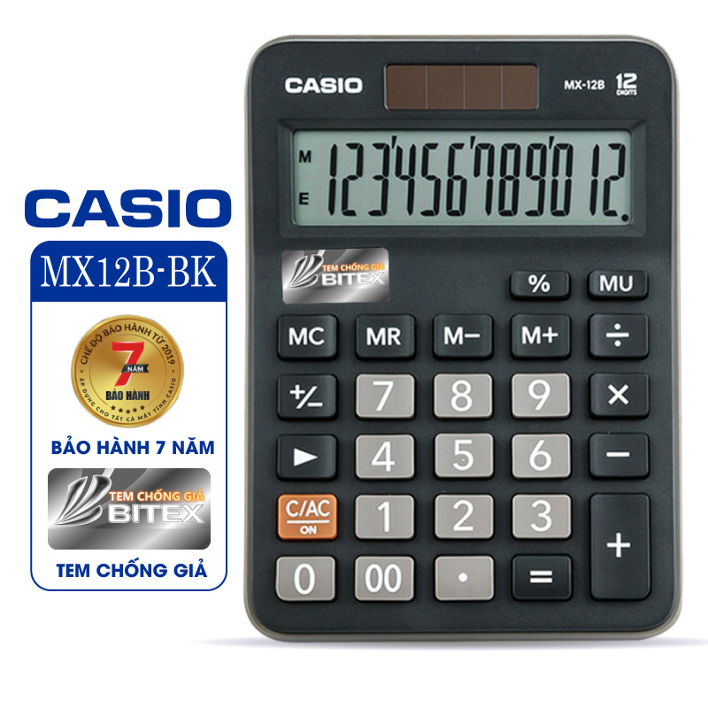 Máy tính Casio MX-12B, Bảo hành 7 năm - Giao màu ngẫu nhiên - Hàng chính hãng Bitex