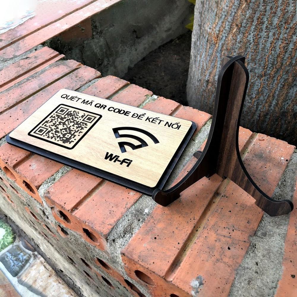 Bảng chia sẻ kết nối wifi bằng QRCODE gia công cắt khắc gỗ + chân đế