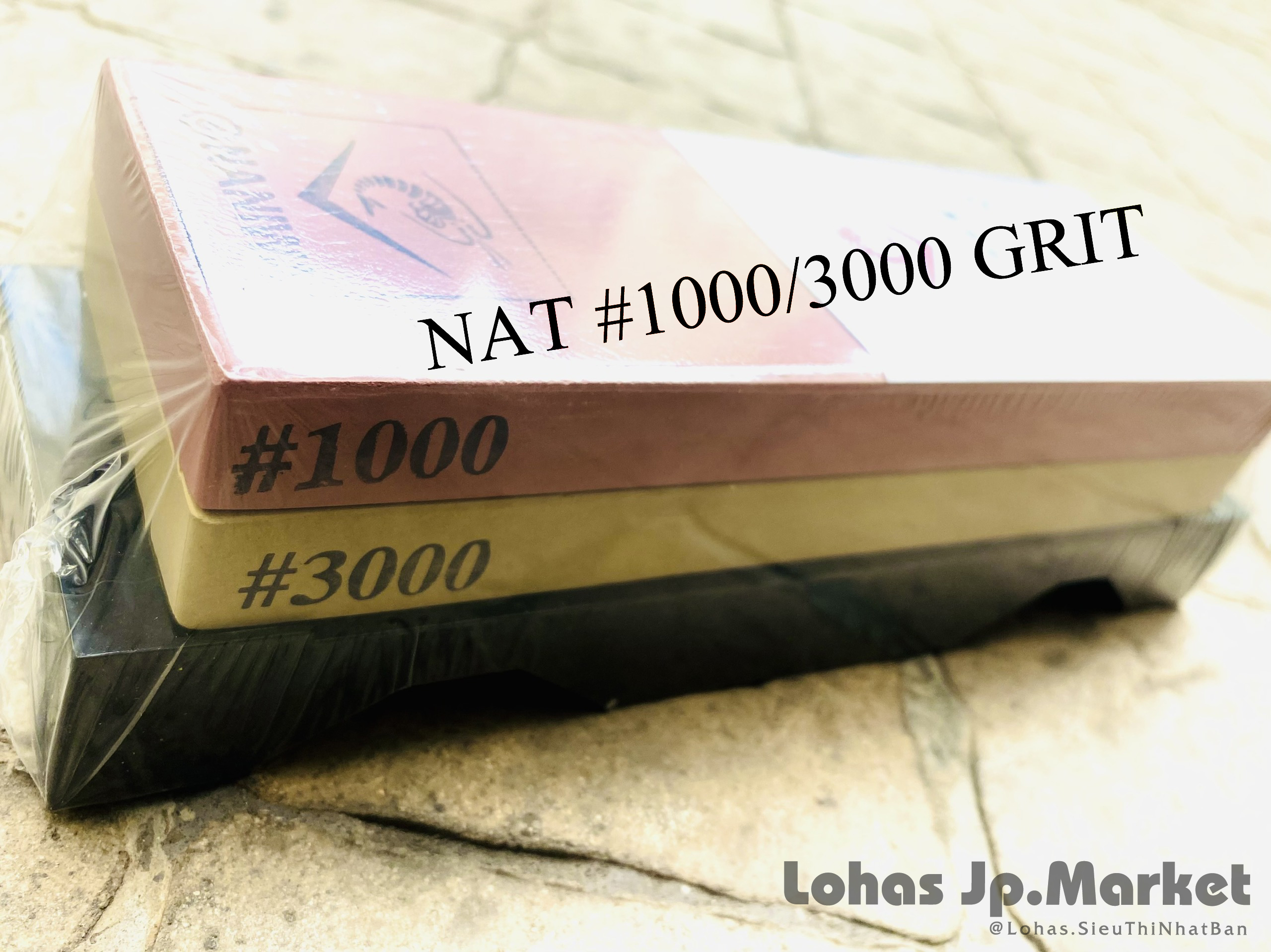 Đá Mài Nhật Bản Naniwa 2 Mặt kèm Đế ABS Mặt Trung/Mặt Tinh - Mài Bén/Mài Siêu Bén NAT: #1000/#3000-RD-VT | 185x65x30mm