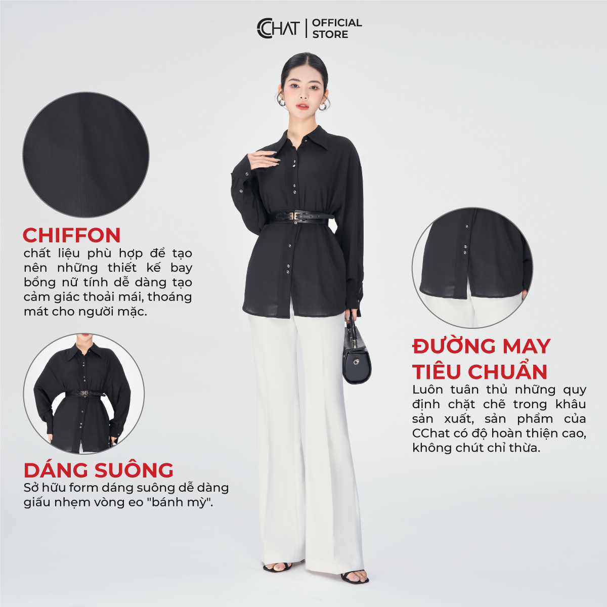 Áo Sơ Mi Nữ Kiểu Nẹp Đôi Dáng Suông Chất Chiffon Cao Cấp 53FDE2021ST